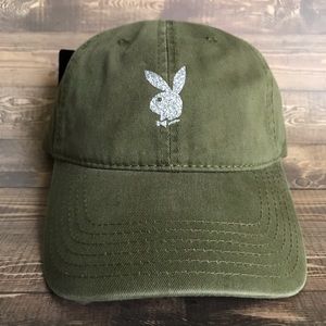 Dad Hat Custom Play Bunny Olive Green Silver
